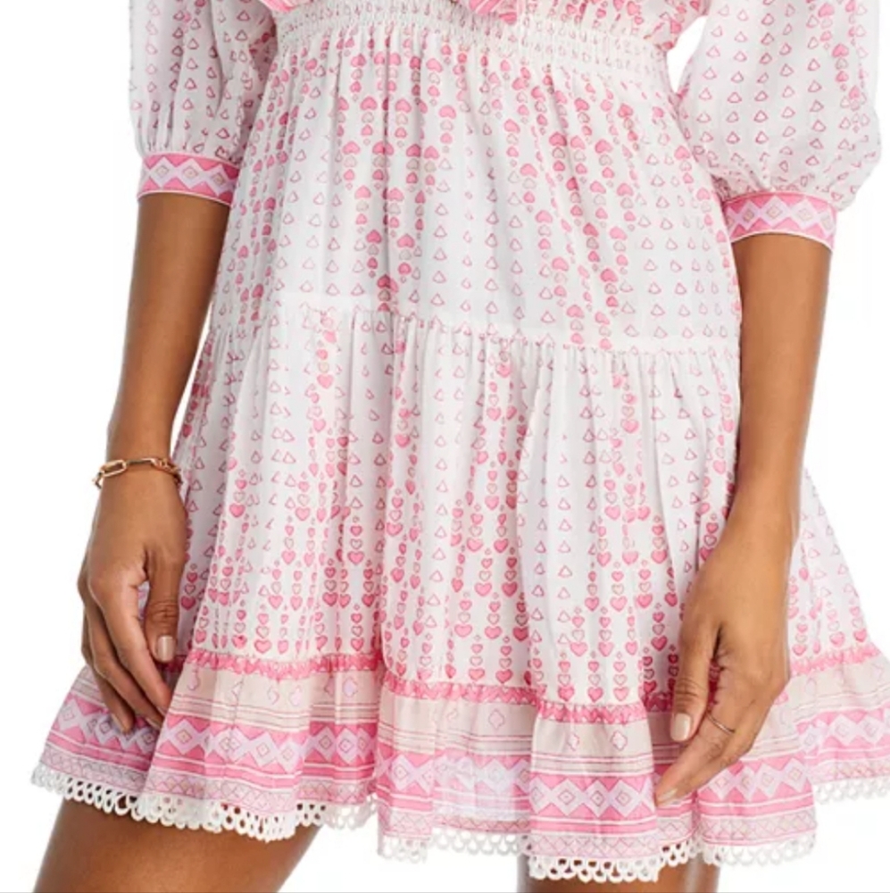 Bell Rain‎ Light Past pink Multi Puff Sleeve Mini Dress Silk Sz Large - Picture 2 of 12